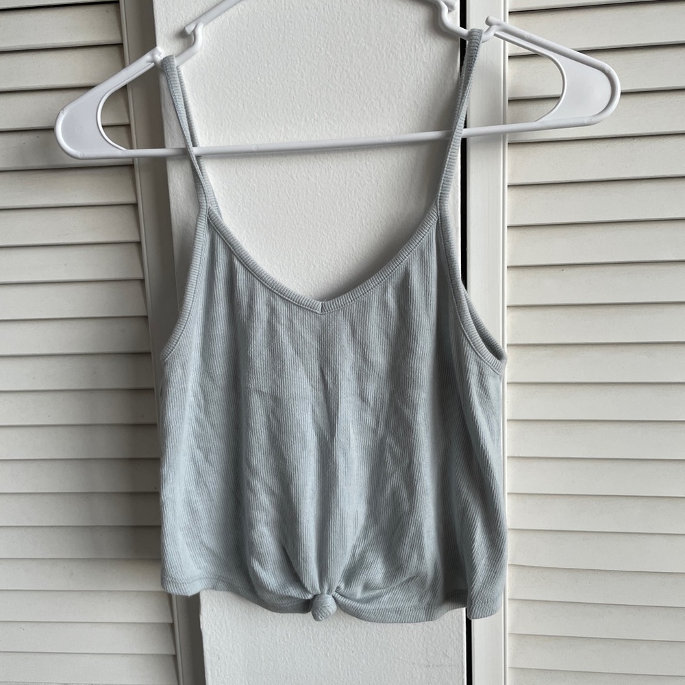 3 FOR $10 SALE - Light baby blue ribbed cropped front tie knot tank top
